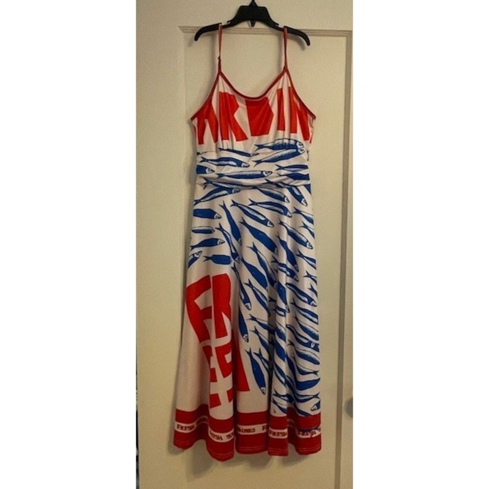 Sleeveless Red, White & Blue Printed Midi Dress